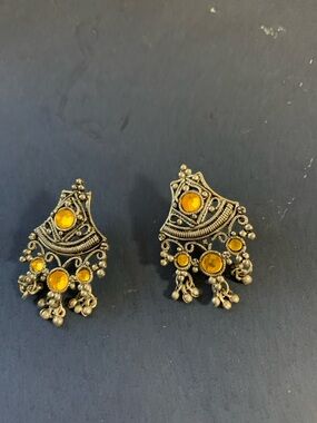 Amber Stone Silver-Tone Dangle Earrings - Women Jewelry